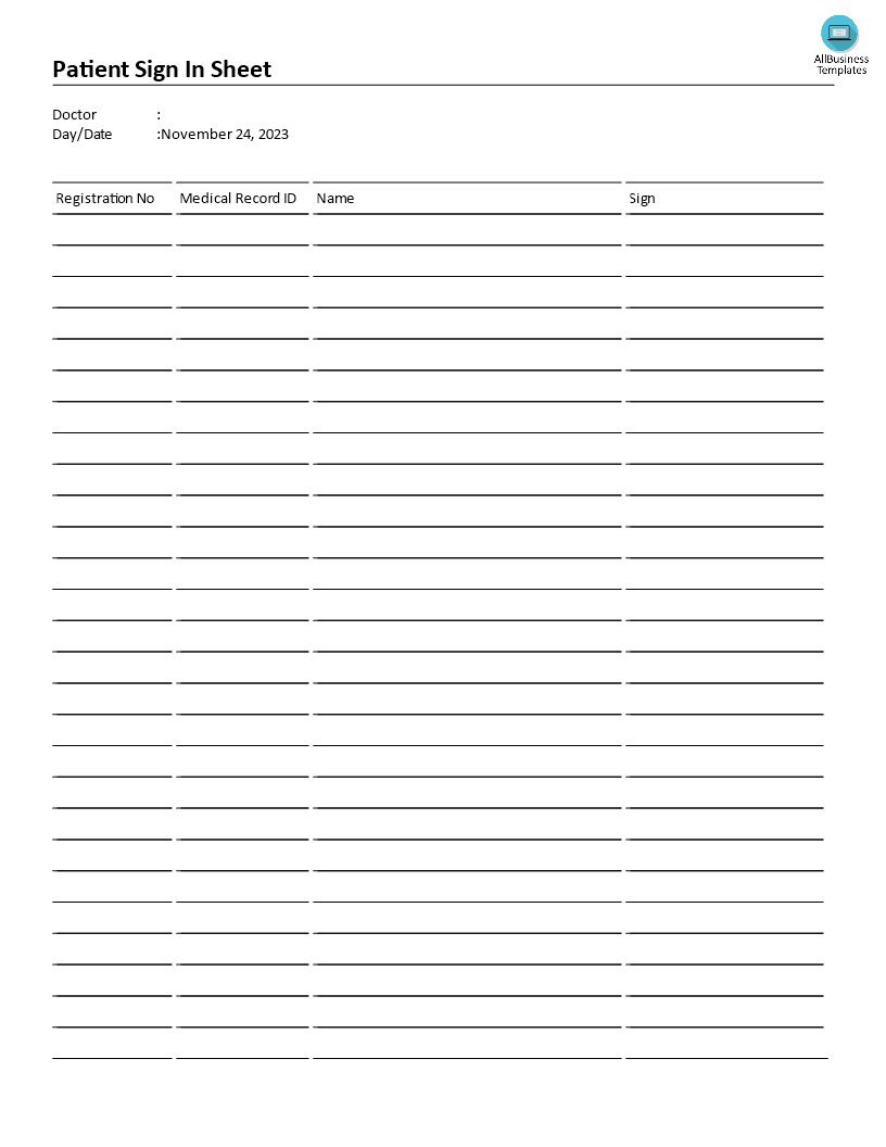 patient sign in sheet template voorbeeld afbeelding 