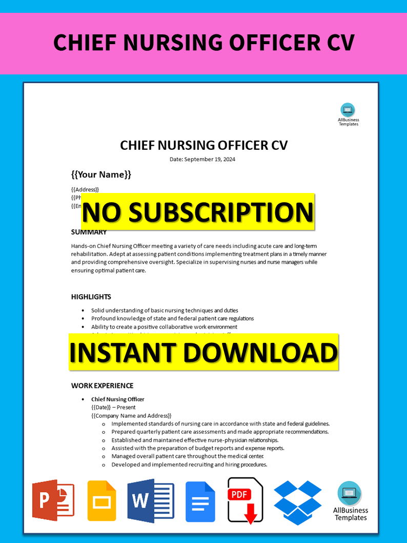 Chief Nursing Officer 模板