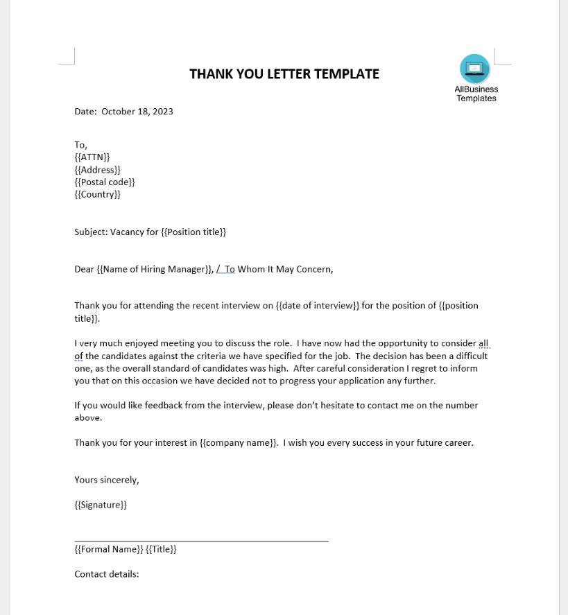 thank you interview letter email Hauptschablonenbild