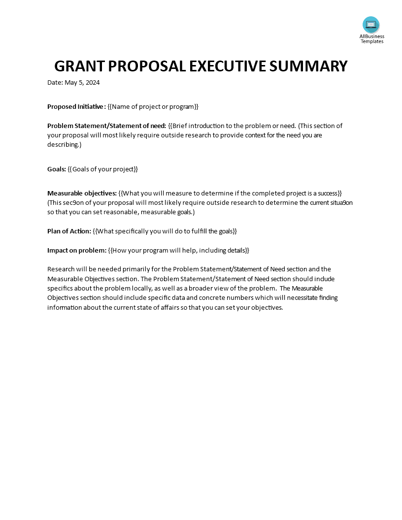 walker grant proposal executive summary template