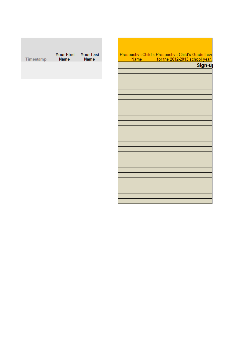 sign-up sheet excel template modèles