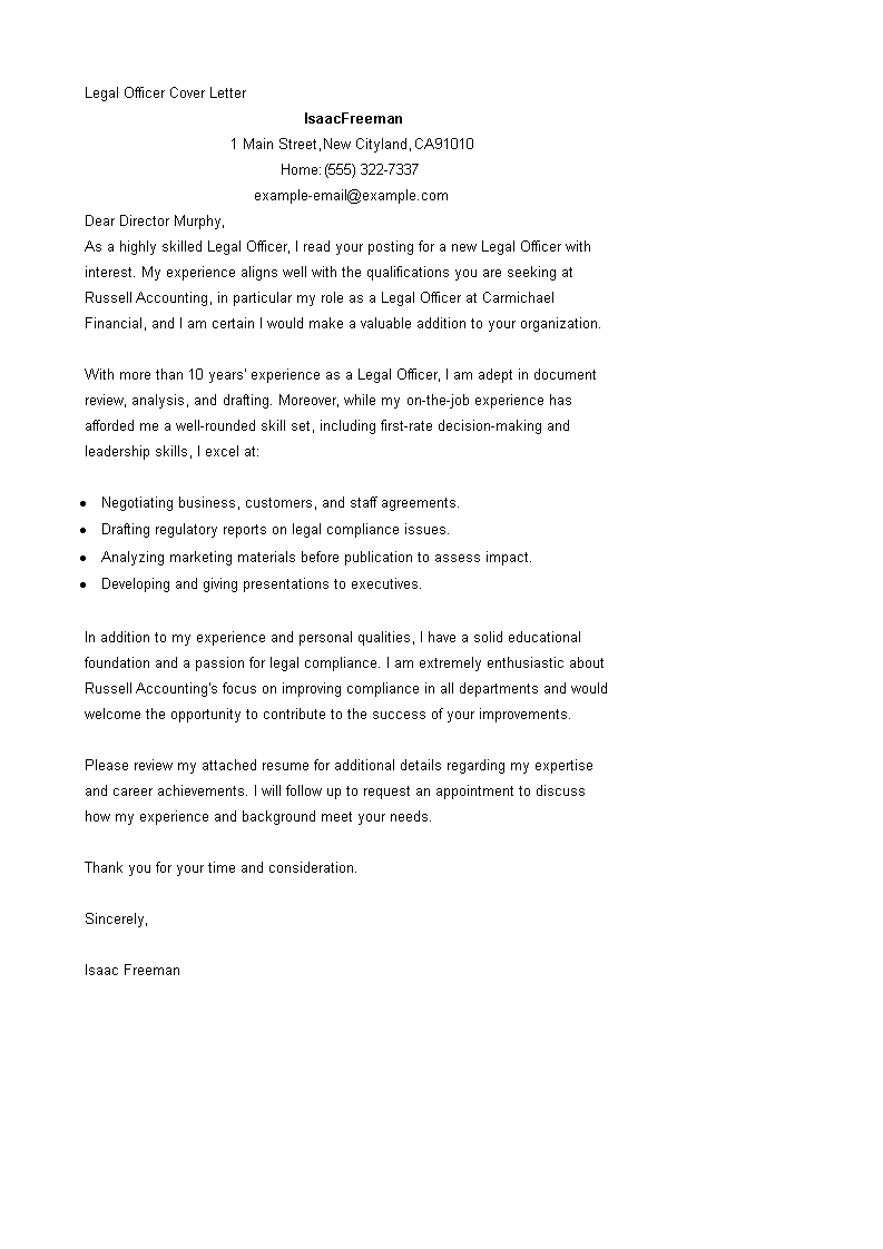 cover letter template legal