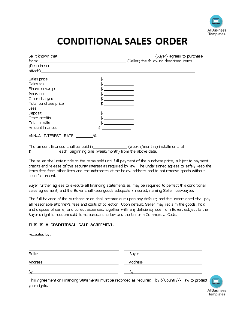 conditional sales contract voorbeeld afbeelding 