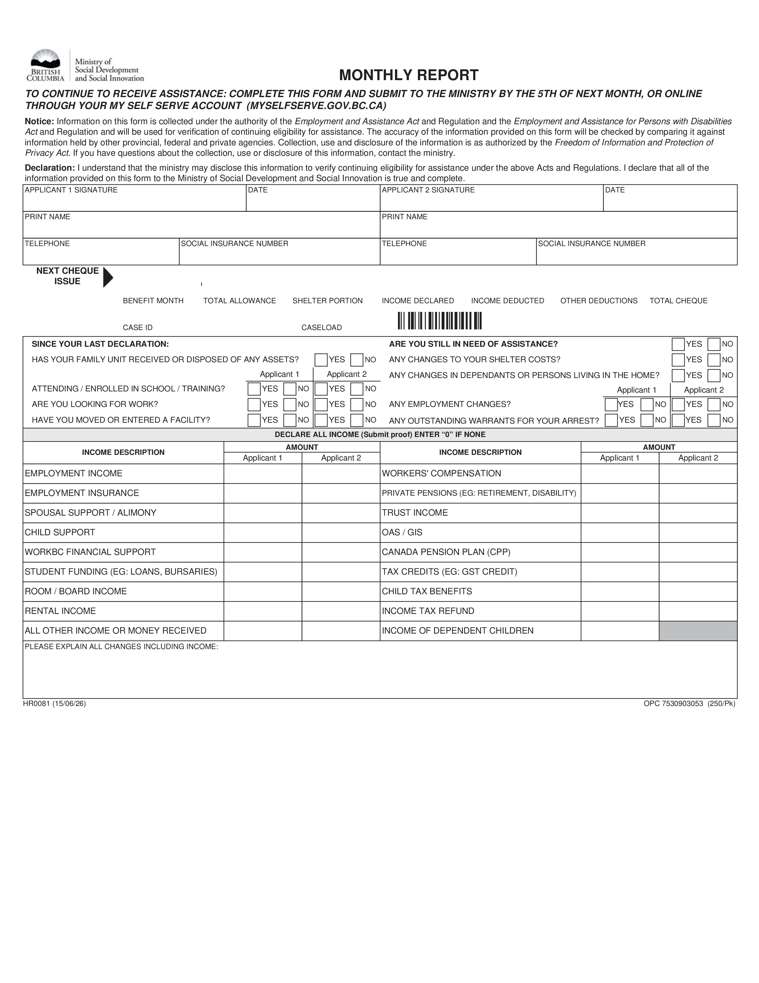 monthly income modèles