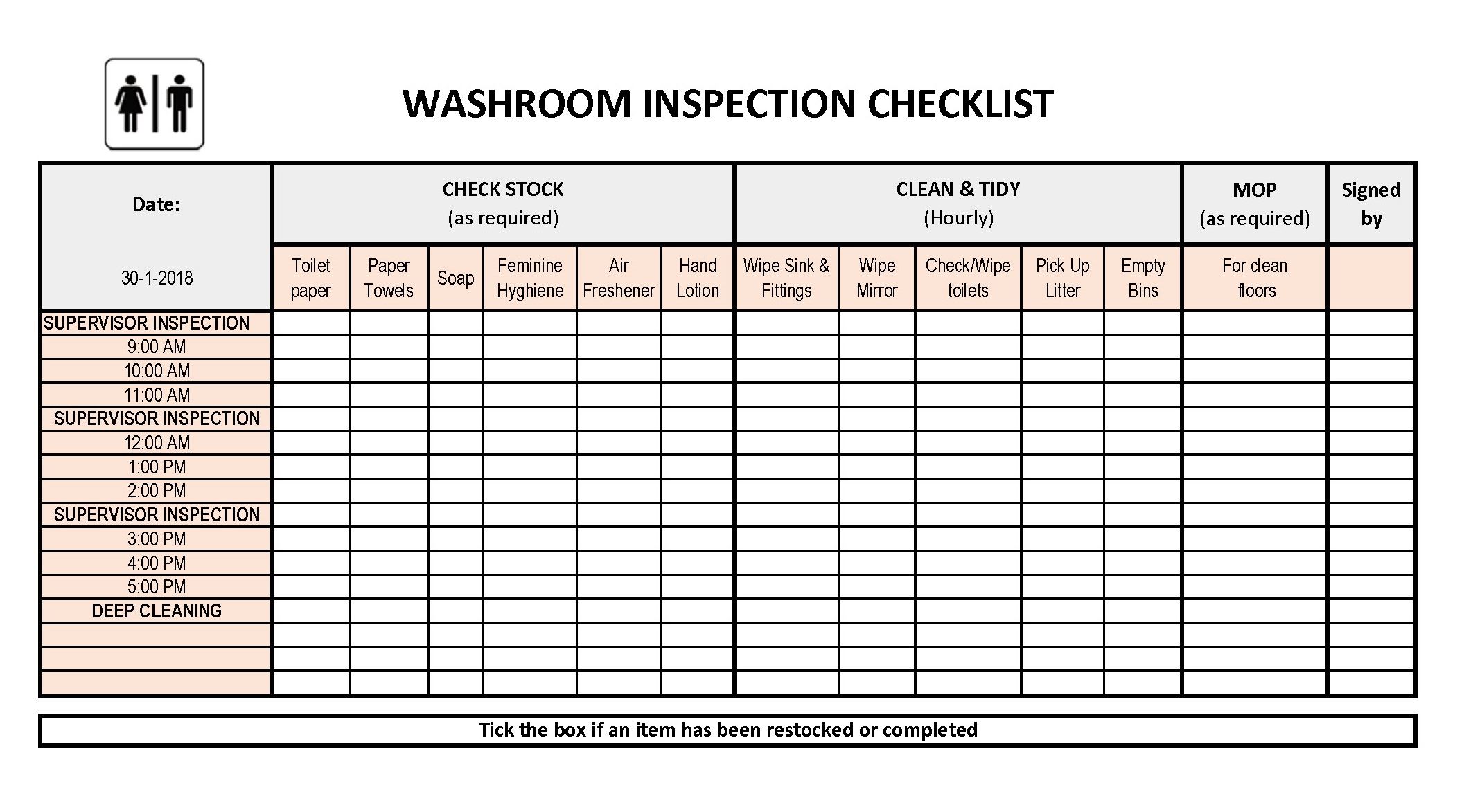 Public Restroom Cleaning Checklists