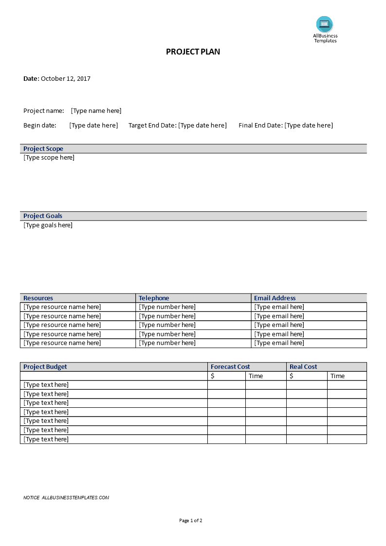 Projectmanagement - Project Plan 模板