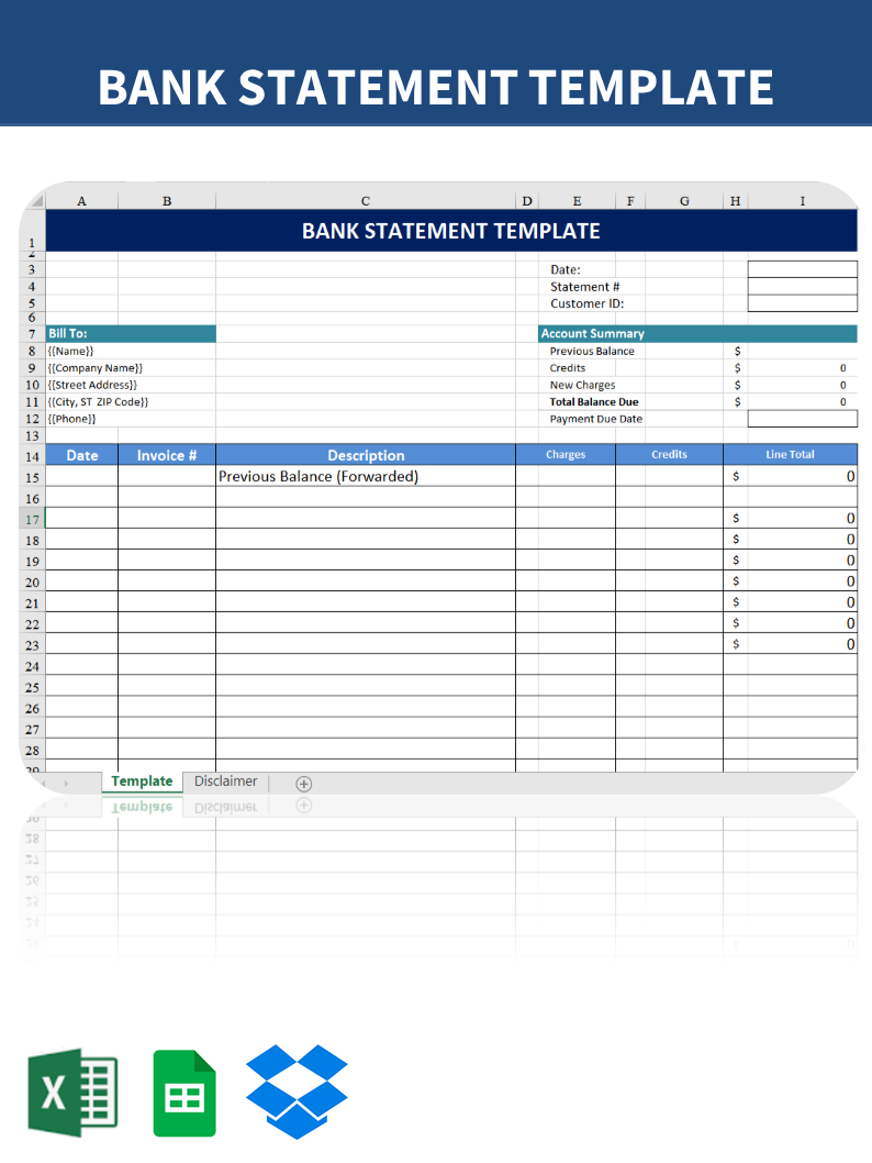 Kostenloses Bank statement template Pertaining To Blank Bank Statement Template Download