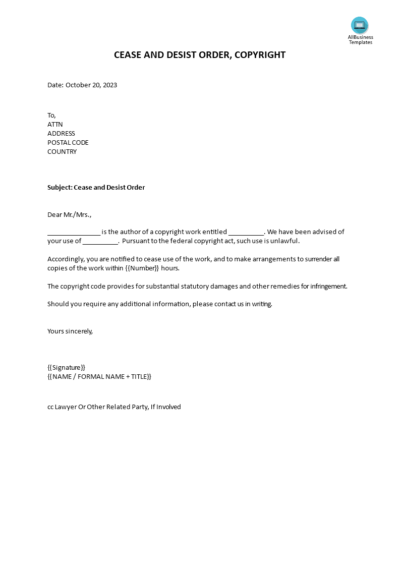 Cease and desist order main image