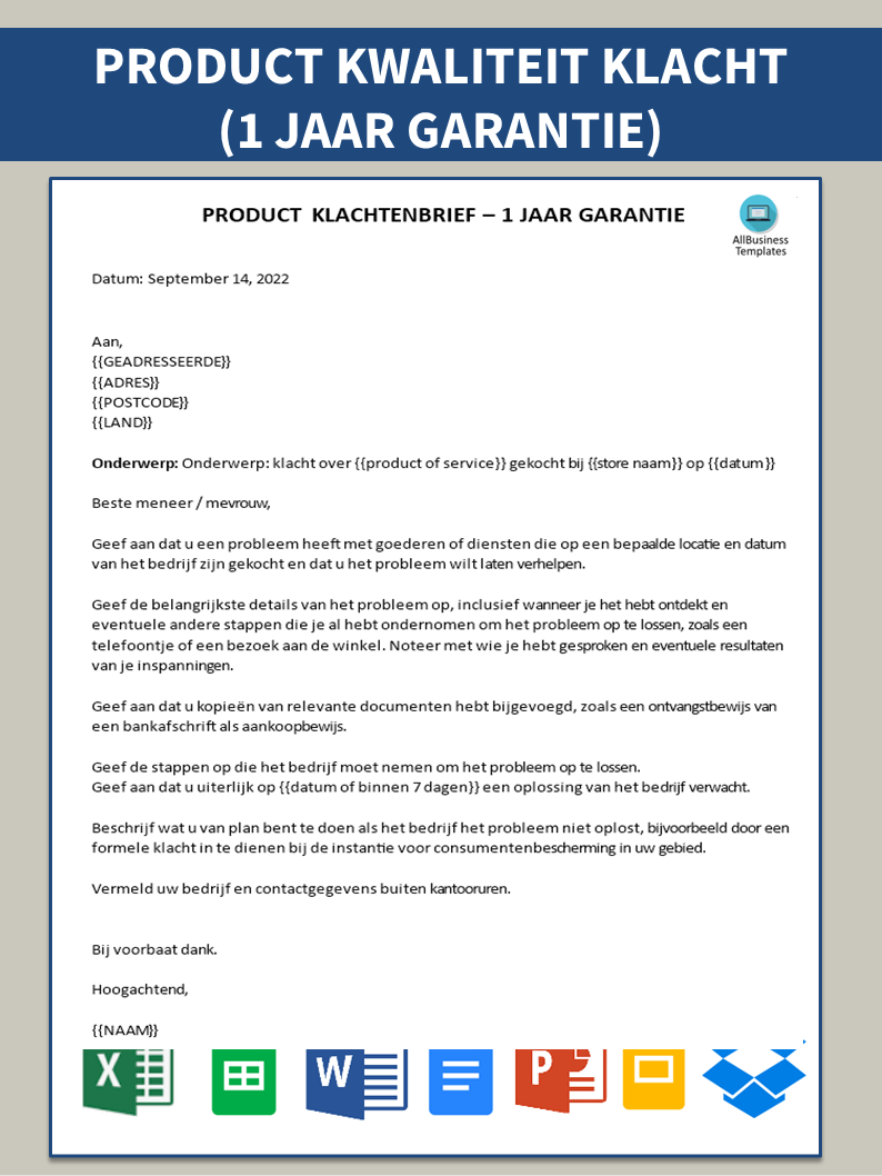 product klacht brief opmaak template