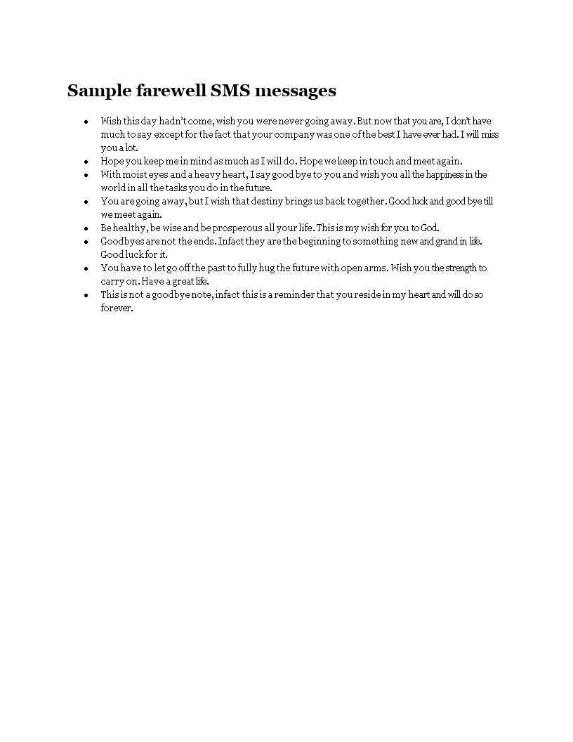 sample farewell sms messages template