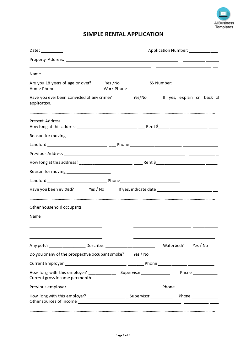 simple rental application template