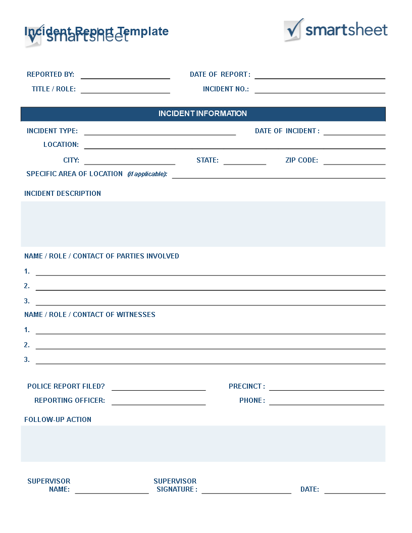 Business Incident Report Templates at