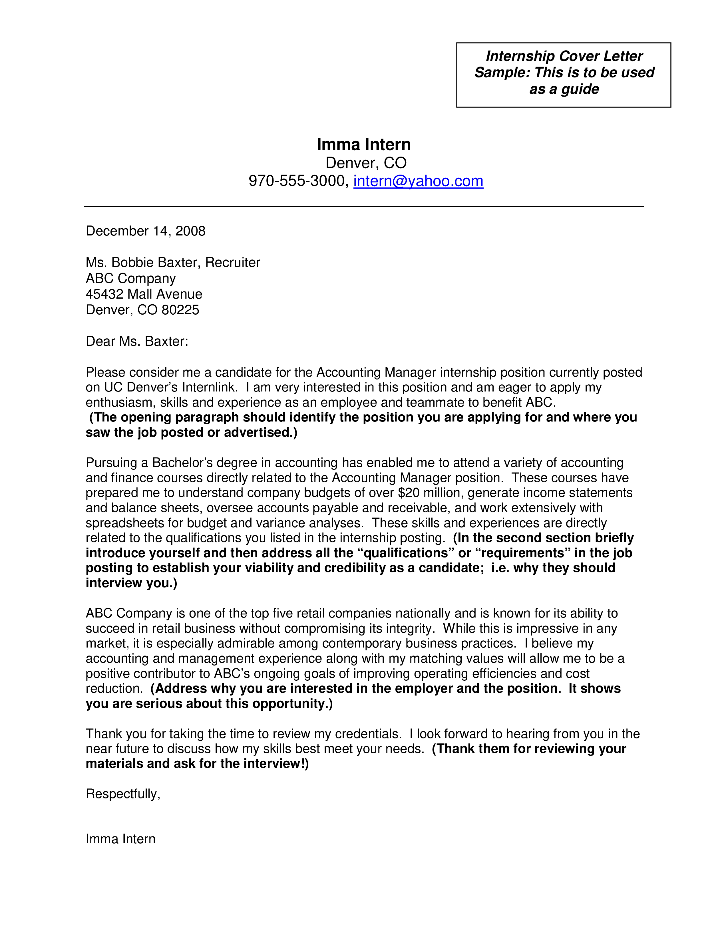 accounting internship job application letter voorbeeld afbeelding 