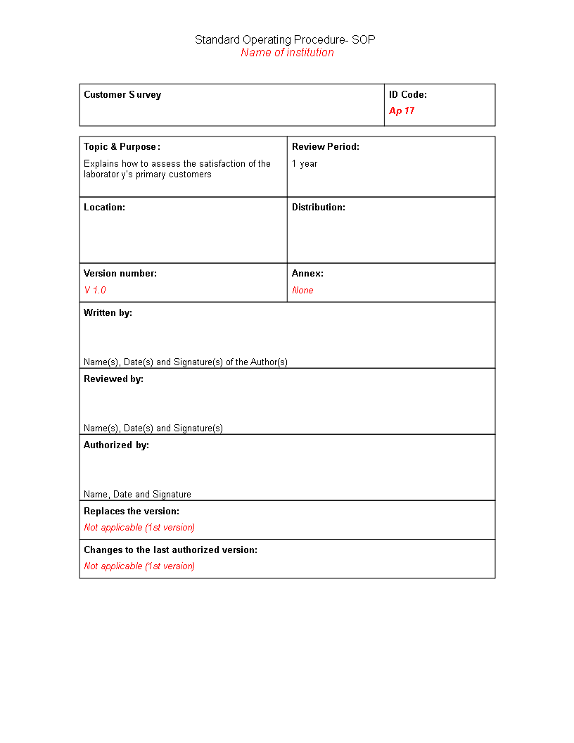 customer survey sop template