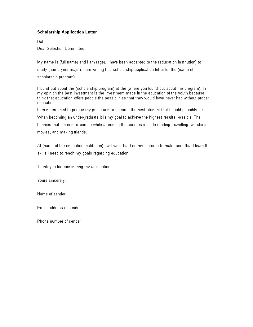 formal scholarship application letter modèles