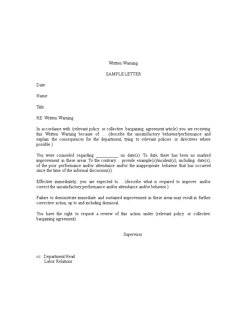 letter of warning sample template