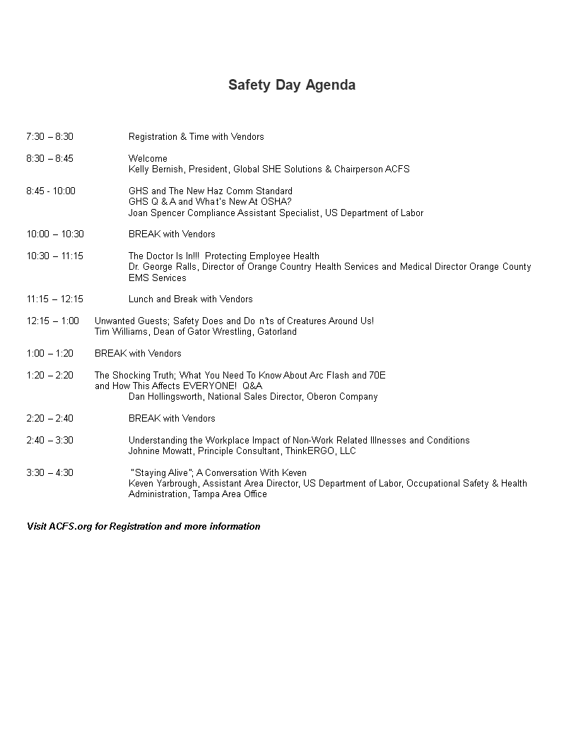 Safety Day Agenda main image