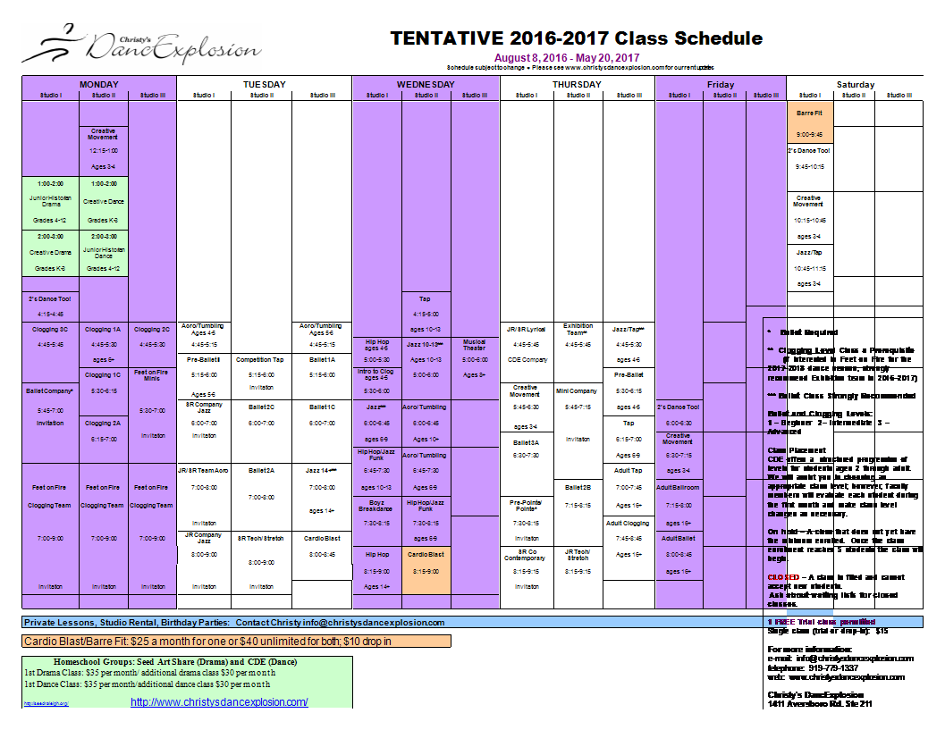 excel dance class schedule Hauptschablonenbild