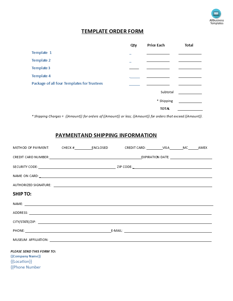 Kostenloses Template Brochure And Order Form For Order Form With Credit Card Template