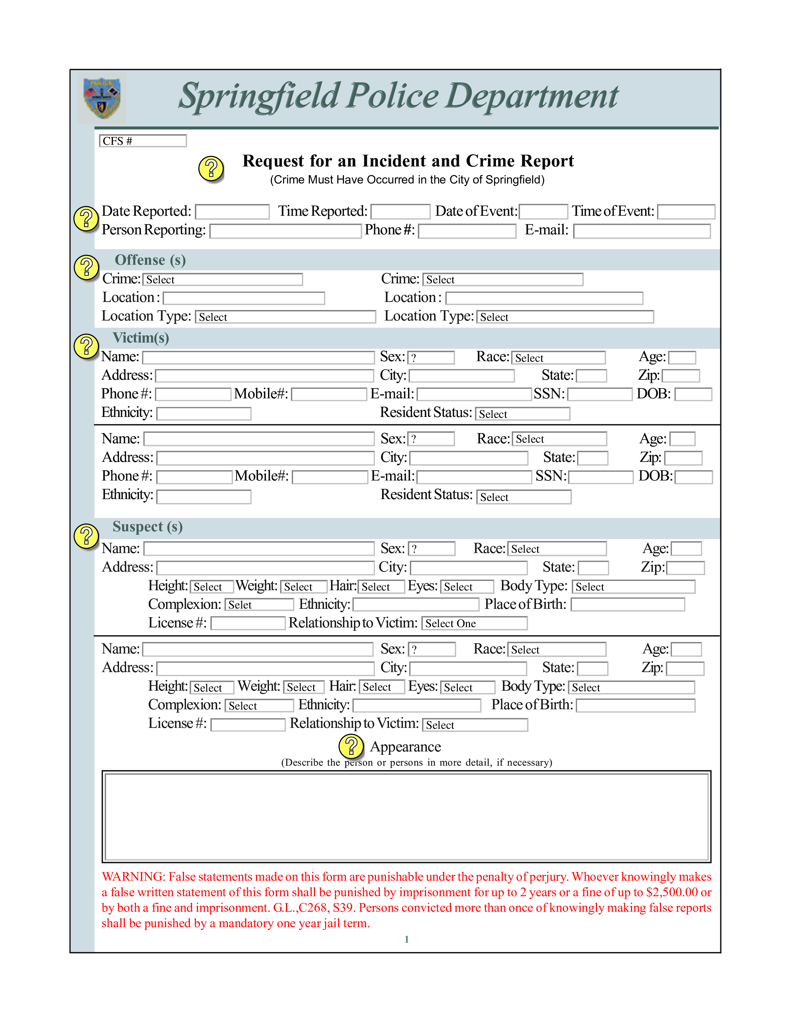 police crime report template