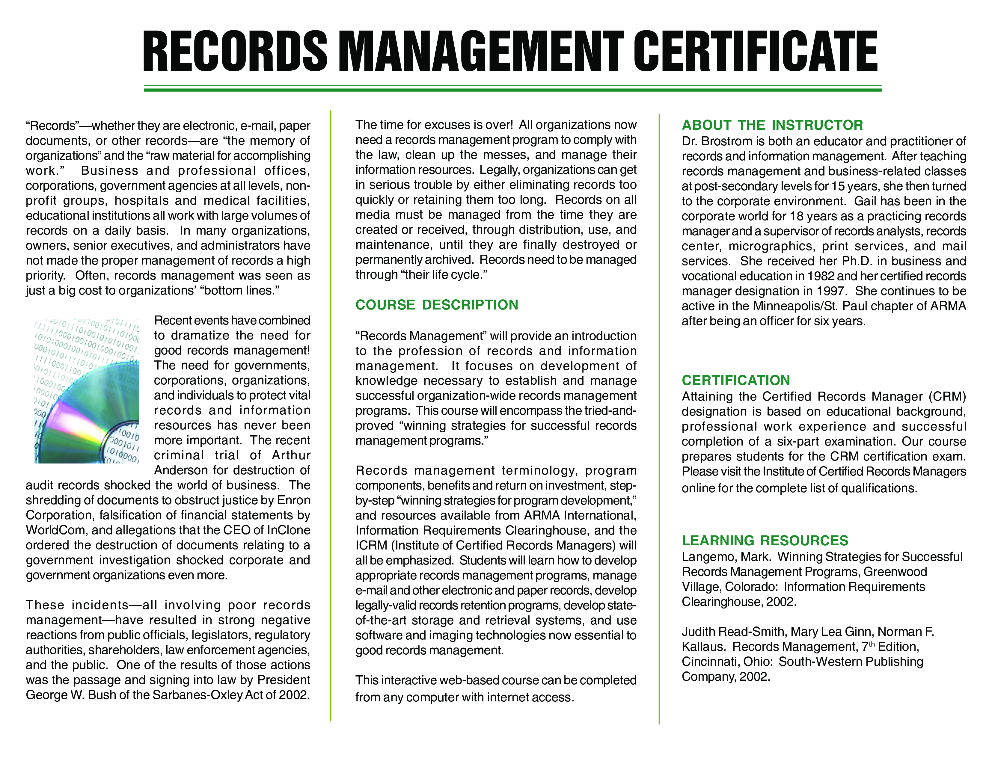 records management training certificate modèles