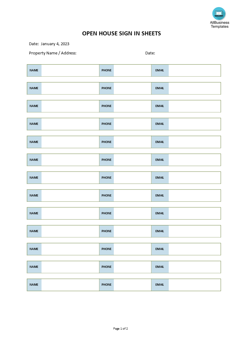 open house sign in sheets template