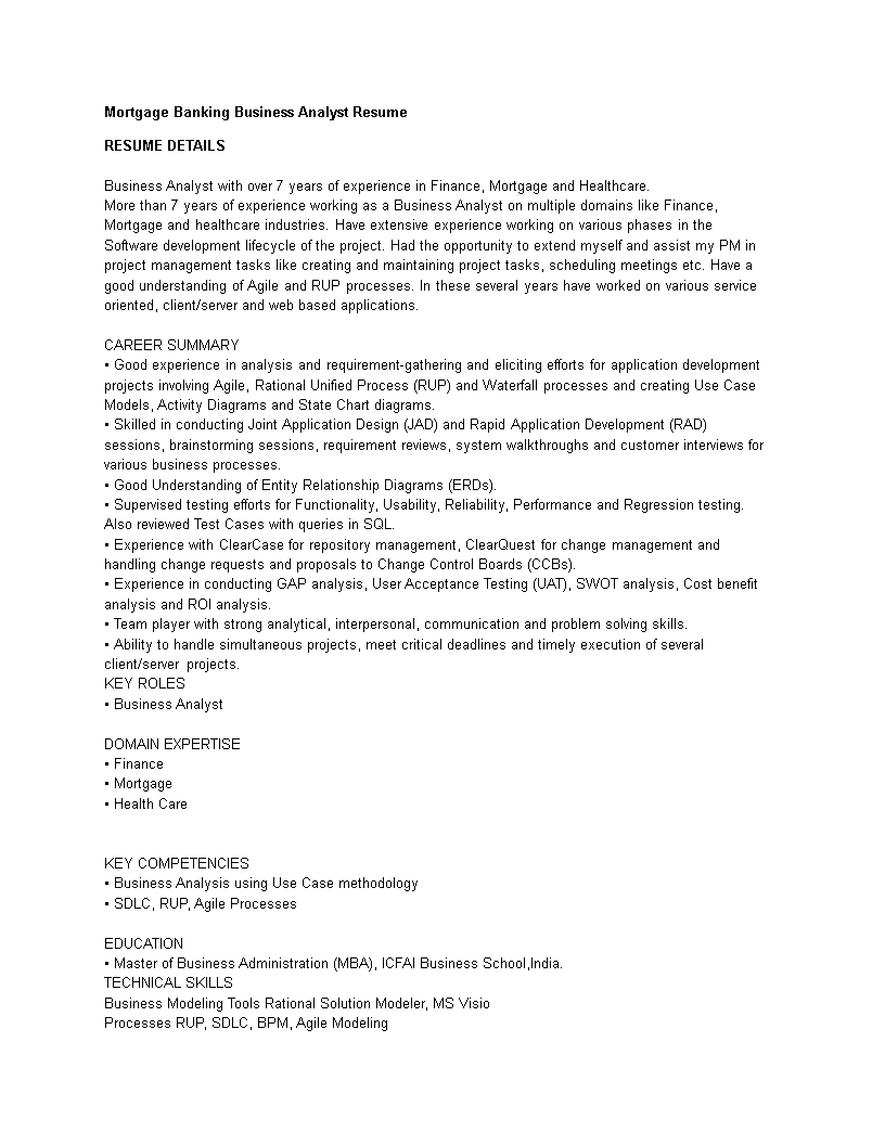 mortgage banking business analyst resume Hauptschablonenbild