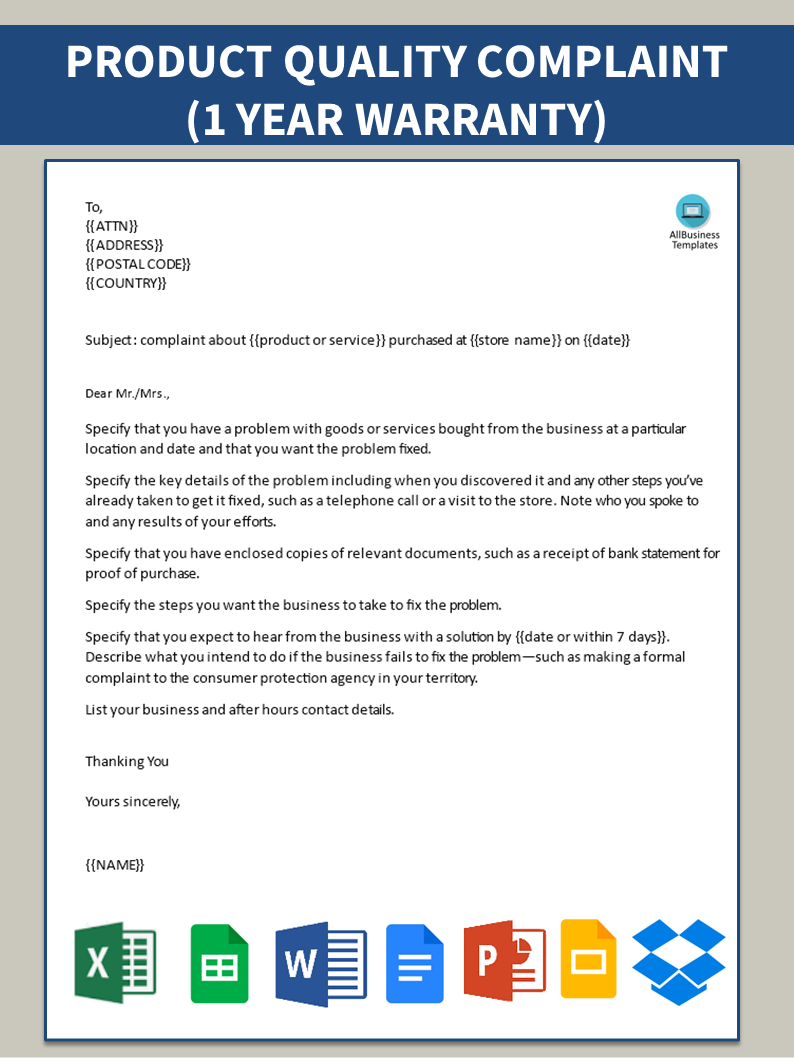 product complaint letter format plantilla imagen principal