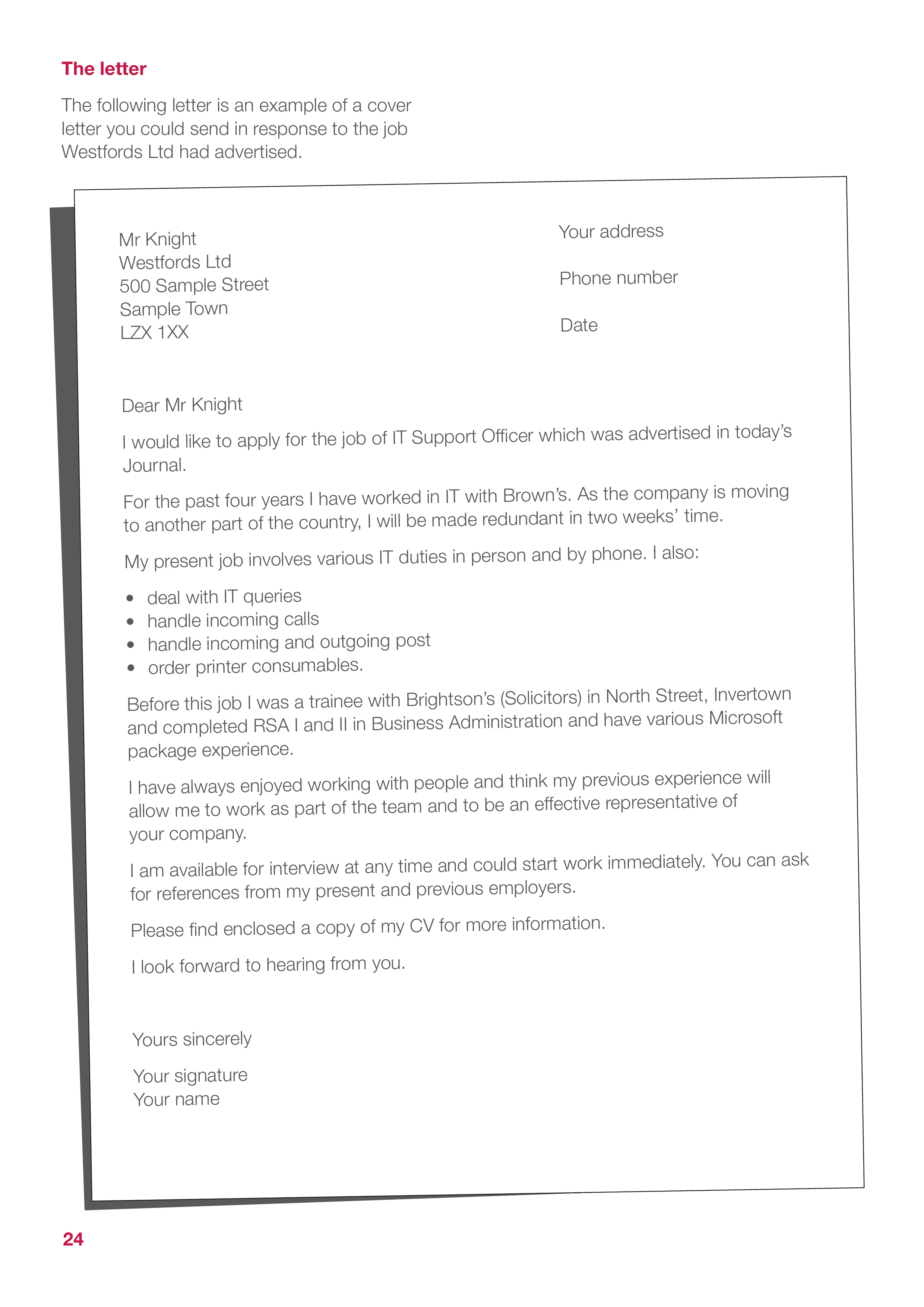 application letter for a job vacancy in a club