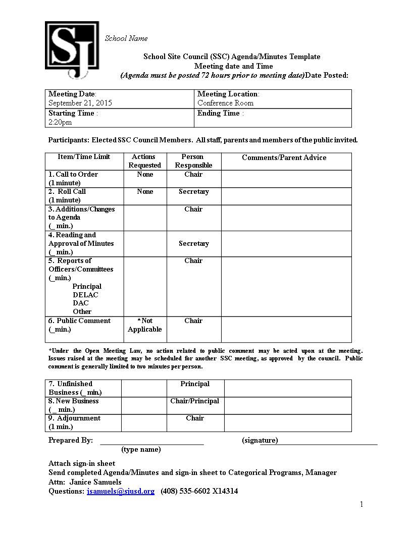 agenda minutes template