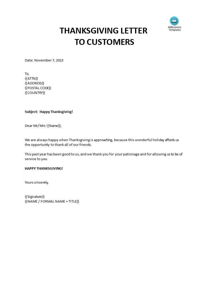 happy thanksgiving letter template template