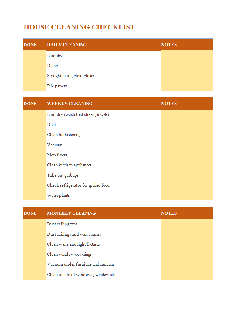 house cleaning checklist worksheet excel plantilla imagen principal