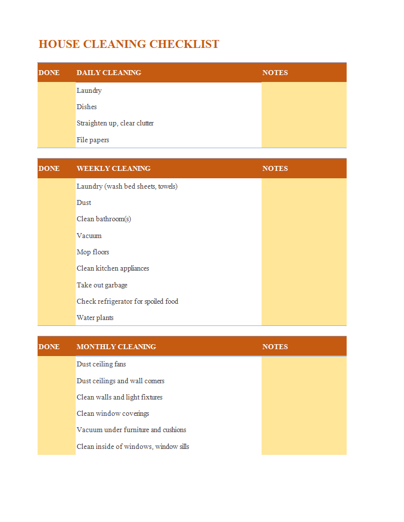 house cleaning checklist worksheet excel main image