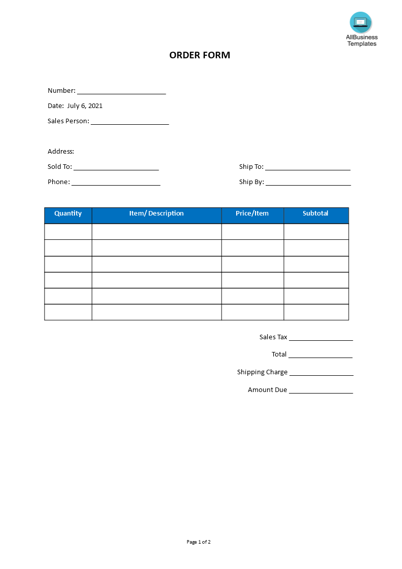 Order Form main image