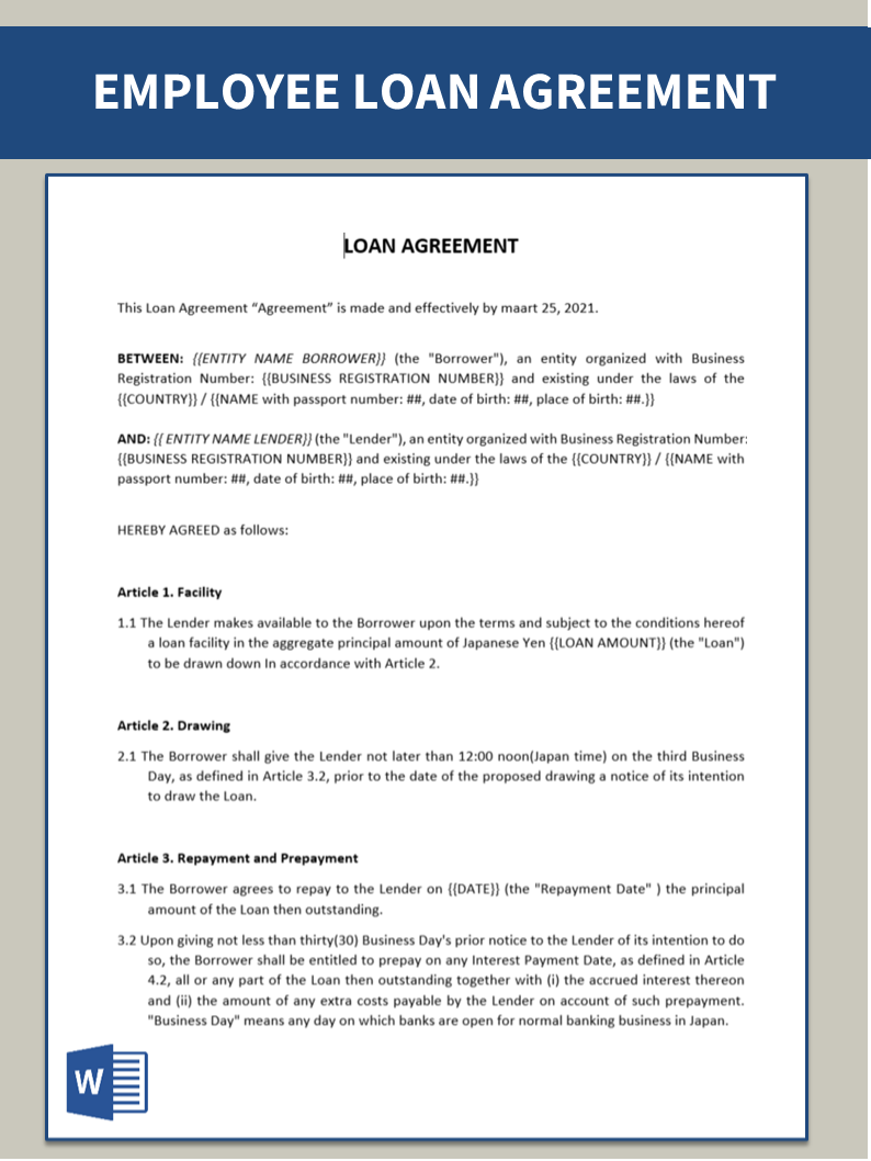 employee loan agreement sample plantilla imagen principal