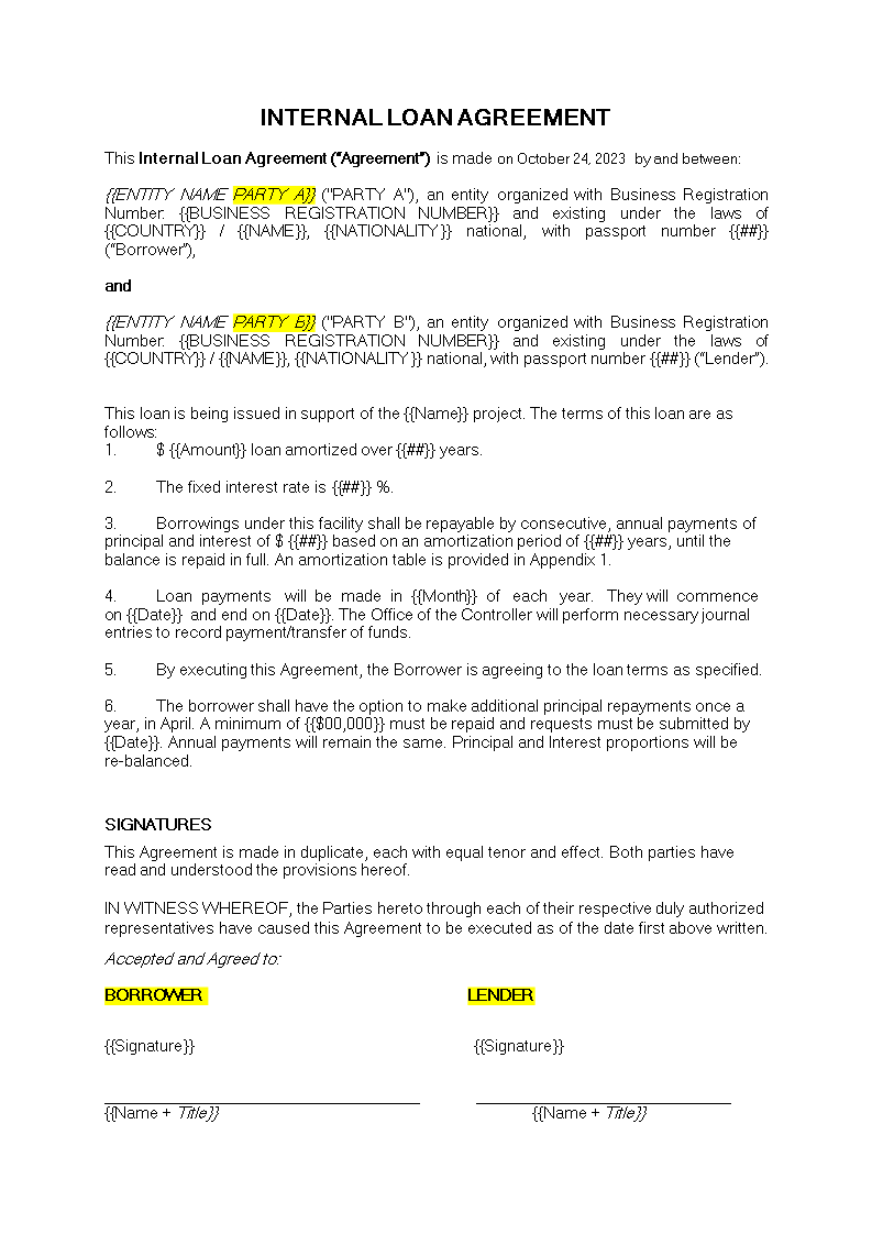 Simple Internal Loan Agreement main image