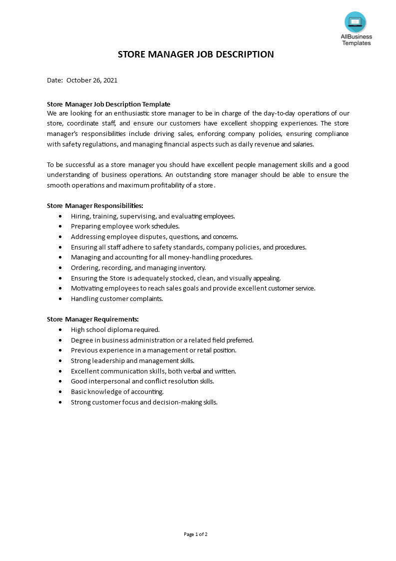 store manager job description plantilla imagen principal