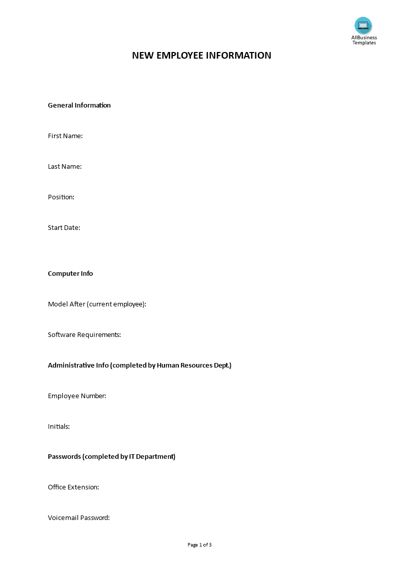 hr new employee information 1 template