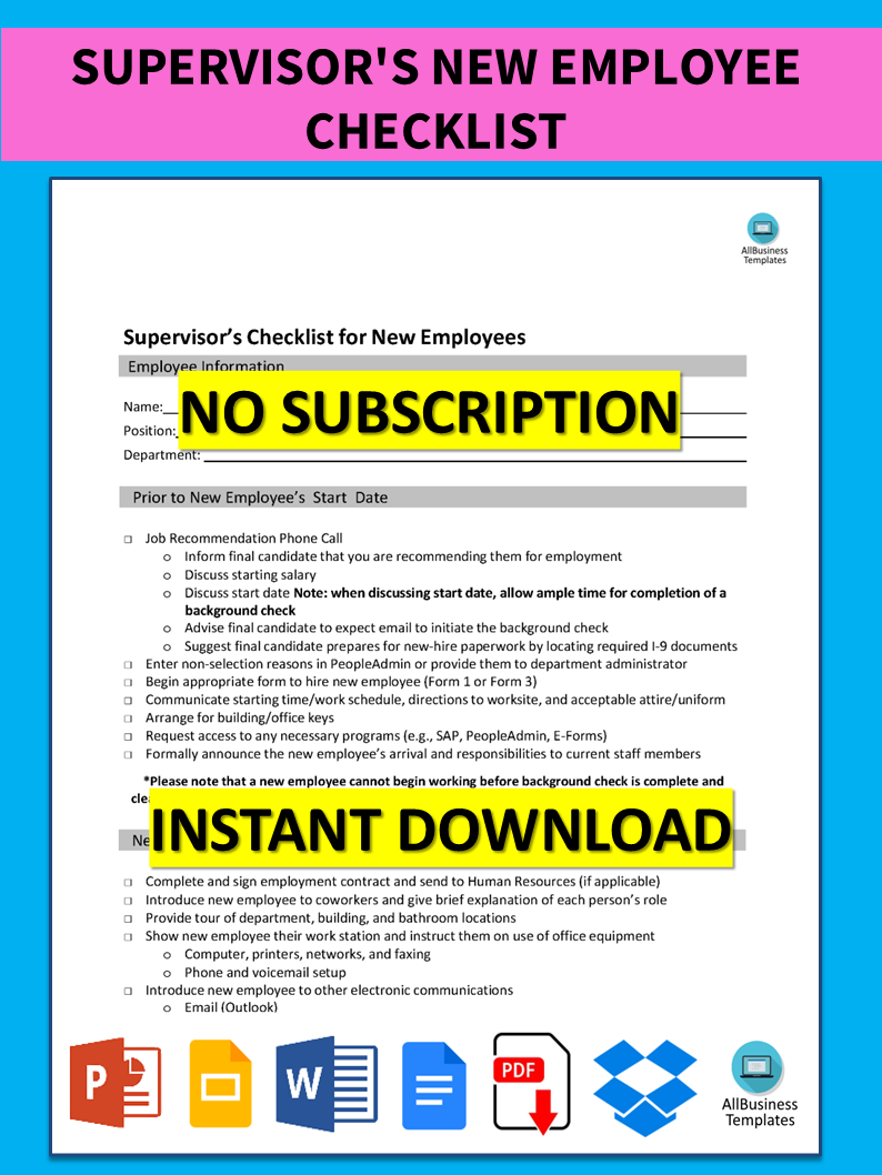 supervisor's new employee checklist template