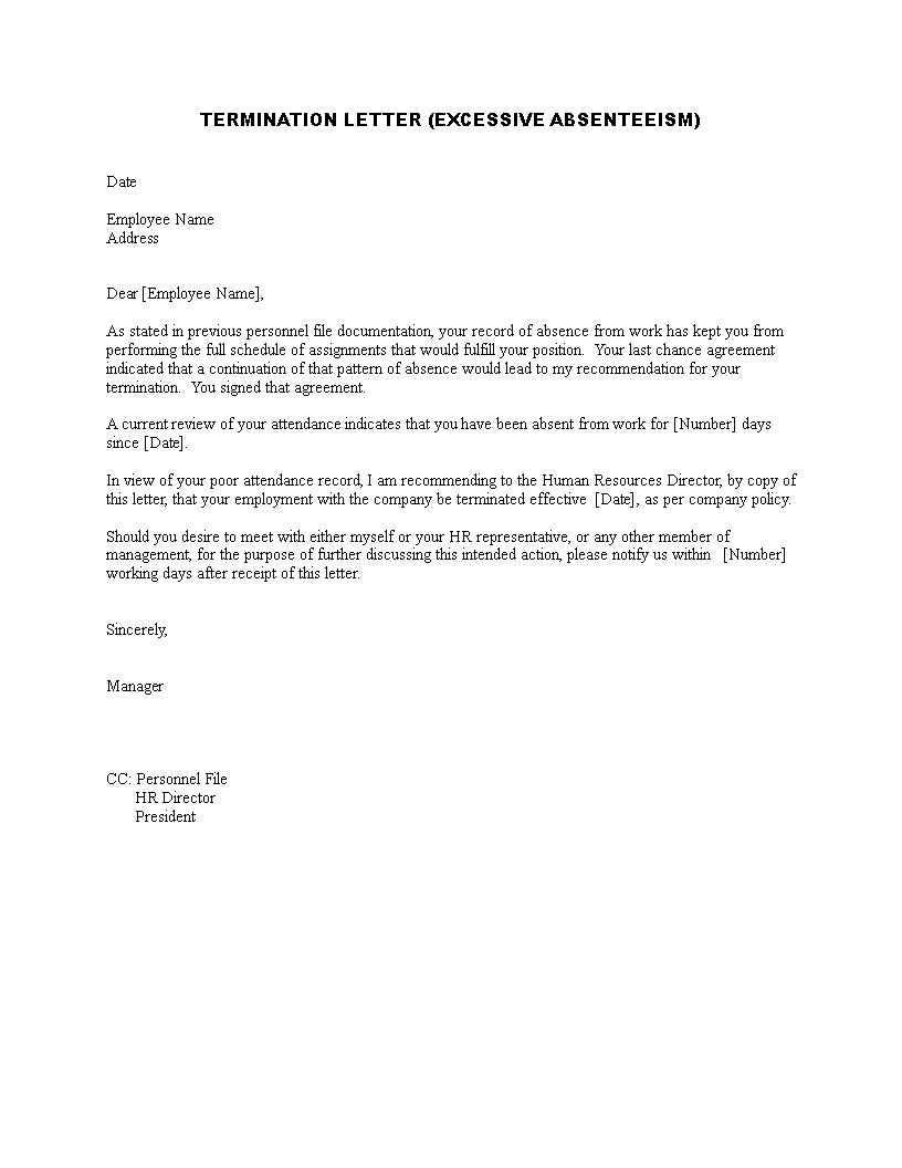 termination letter of business management template