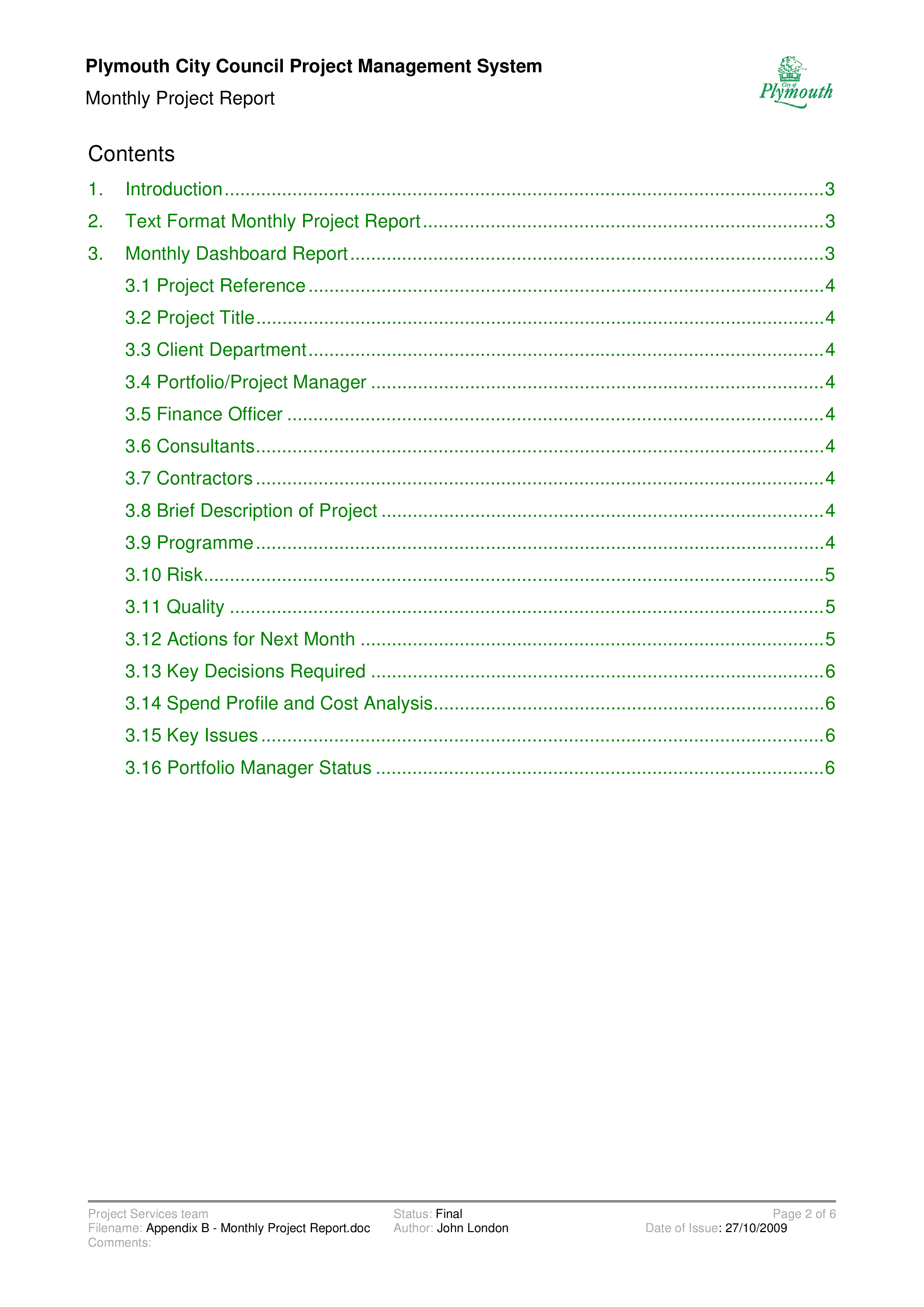 monthly project report template