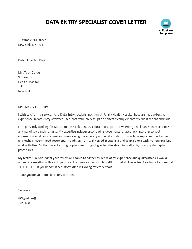 data entry specialist cover letter voorbeeld afbeelding 