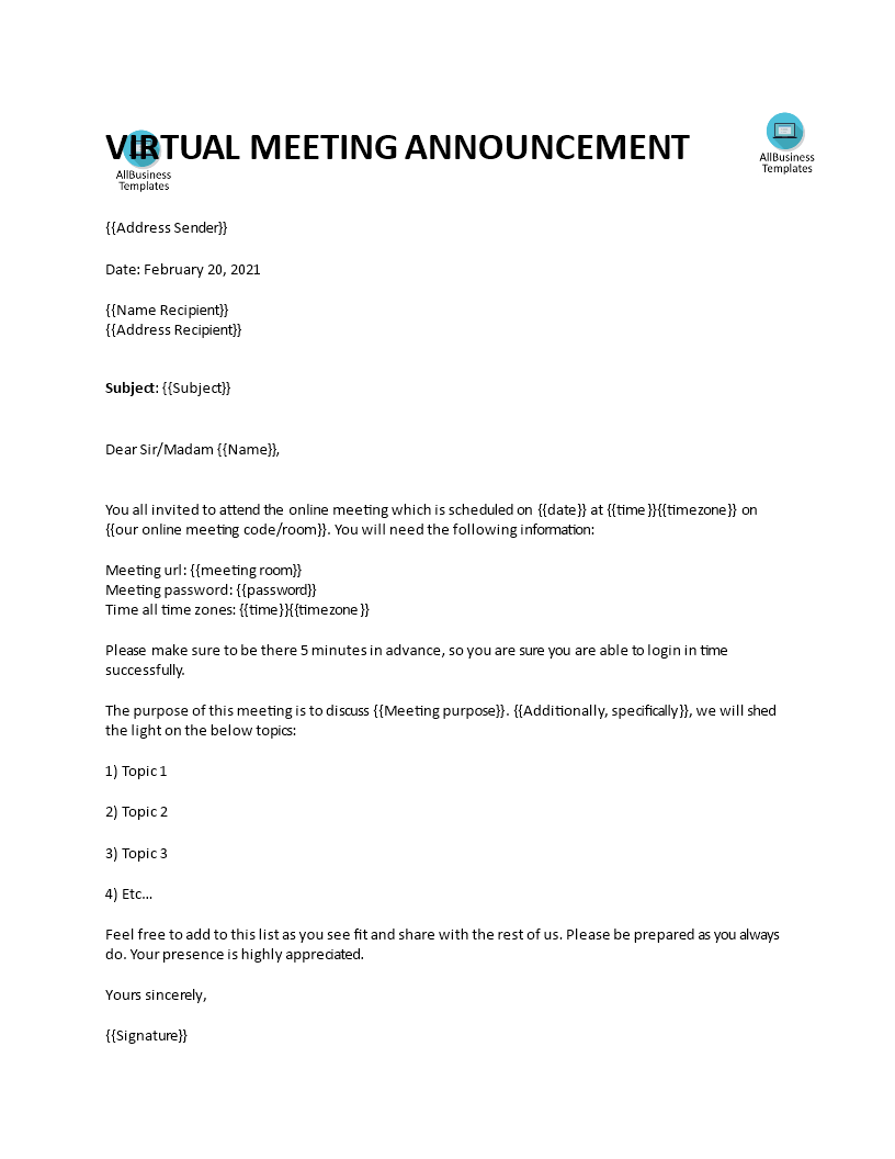 virtual meeting invitation modèles