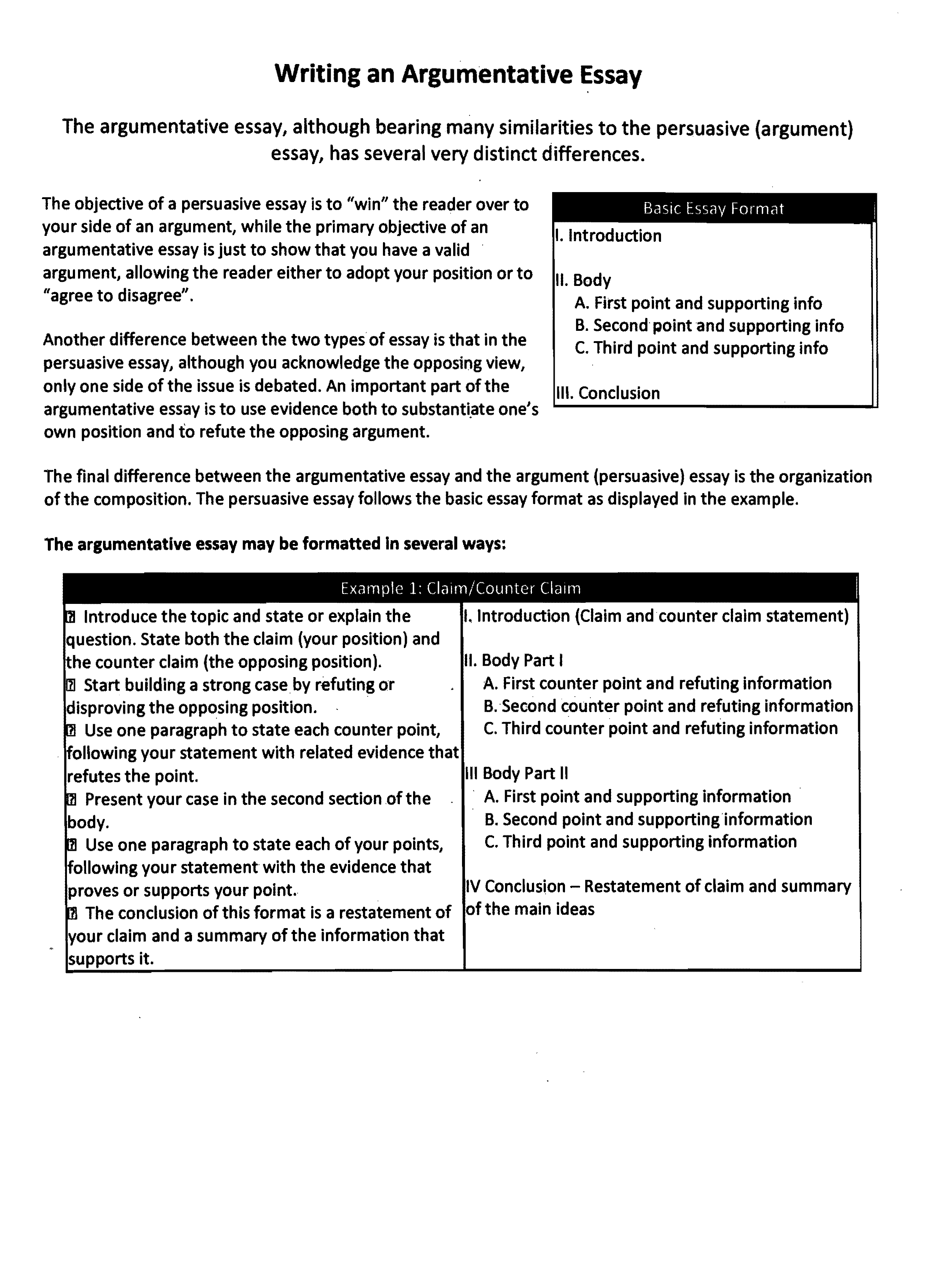 argument writing checklist grade 6