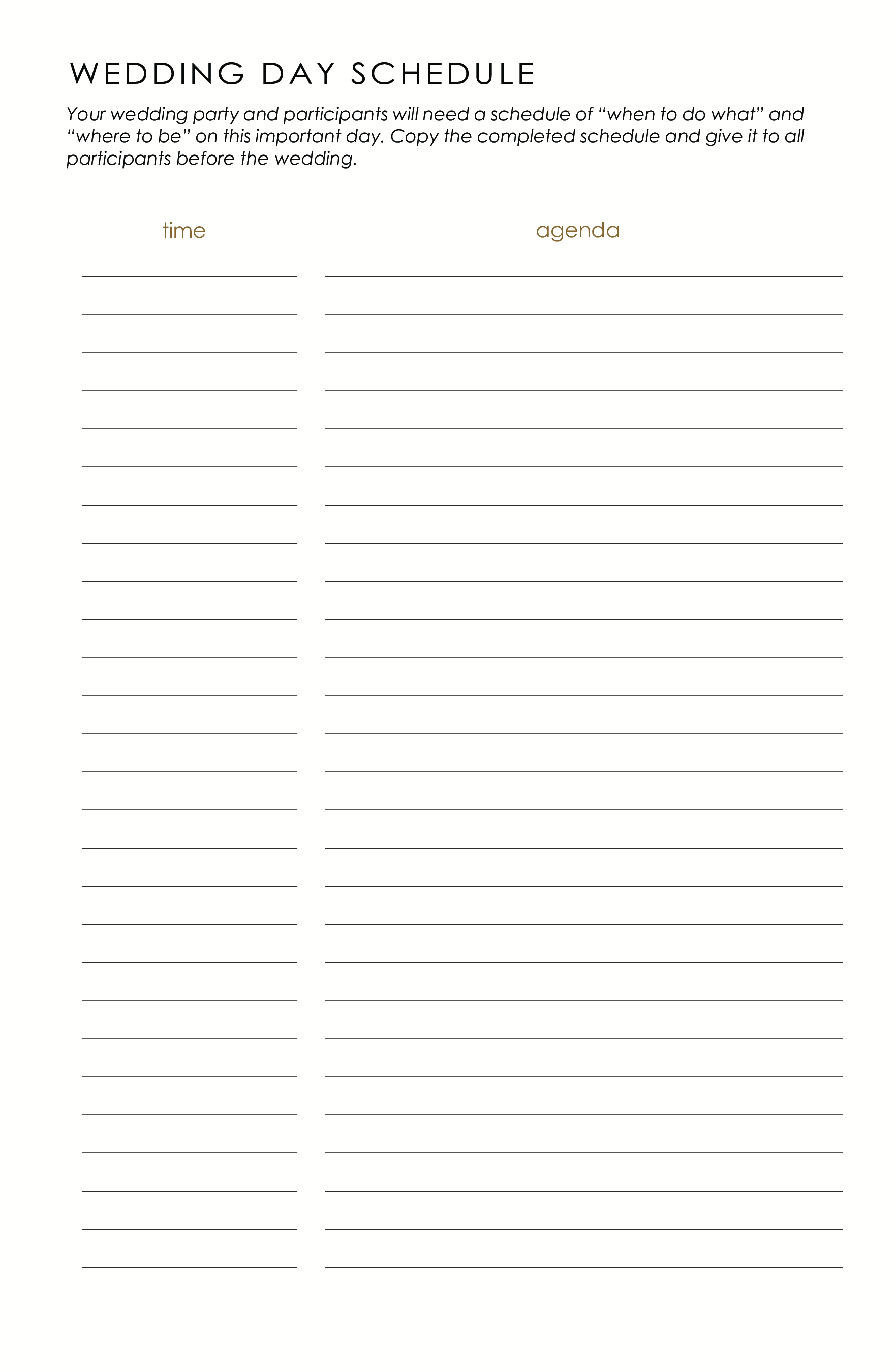 wedding day agenda template