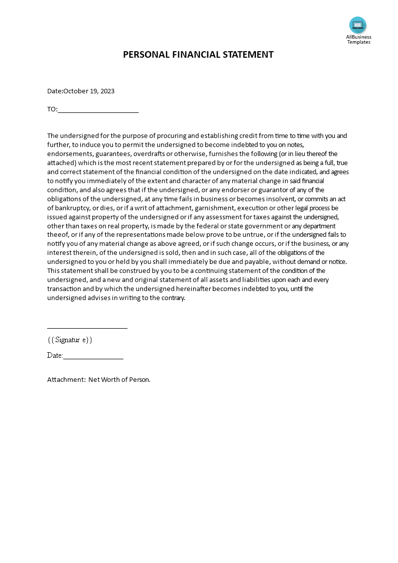 personal financial statement Hauptschablonenbild