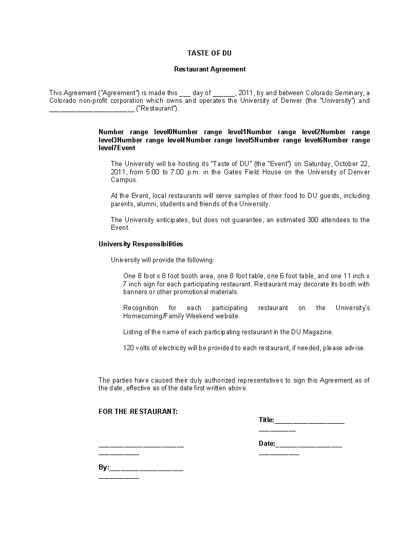 Restaurant Consulting Agreement Form 模板