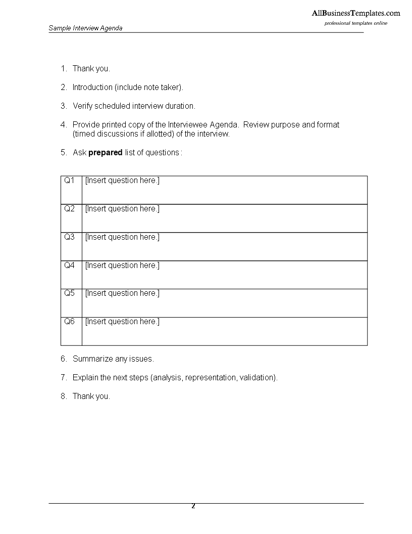 employee interview agenda template