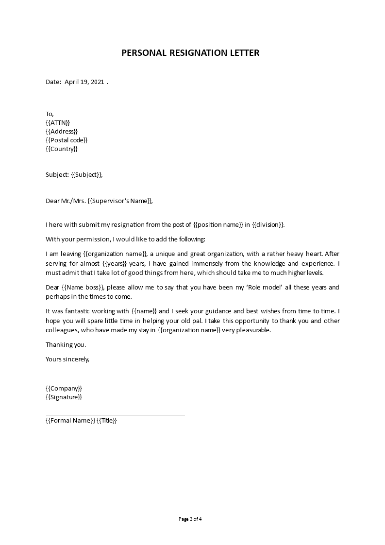 Resign letter template