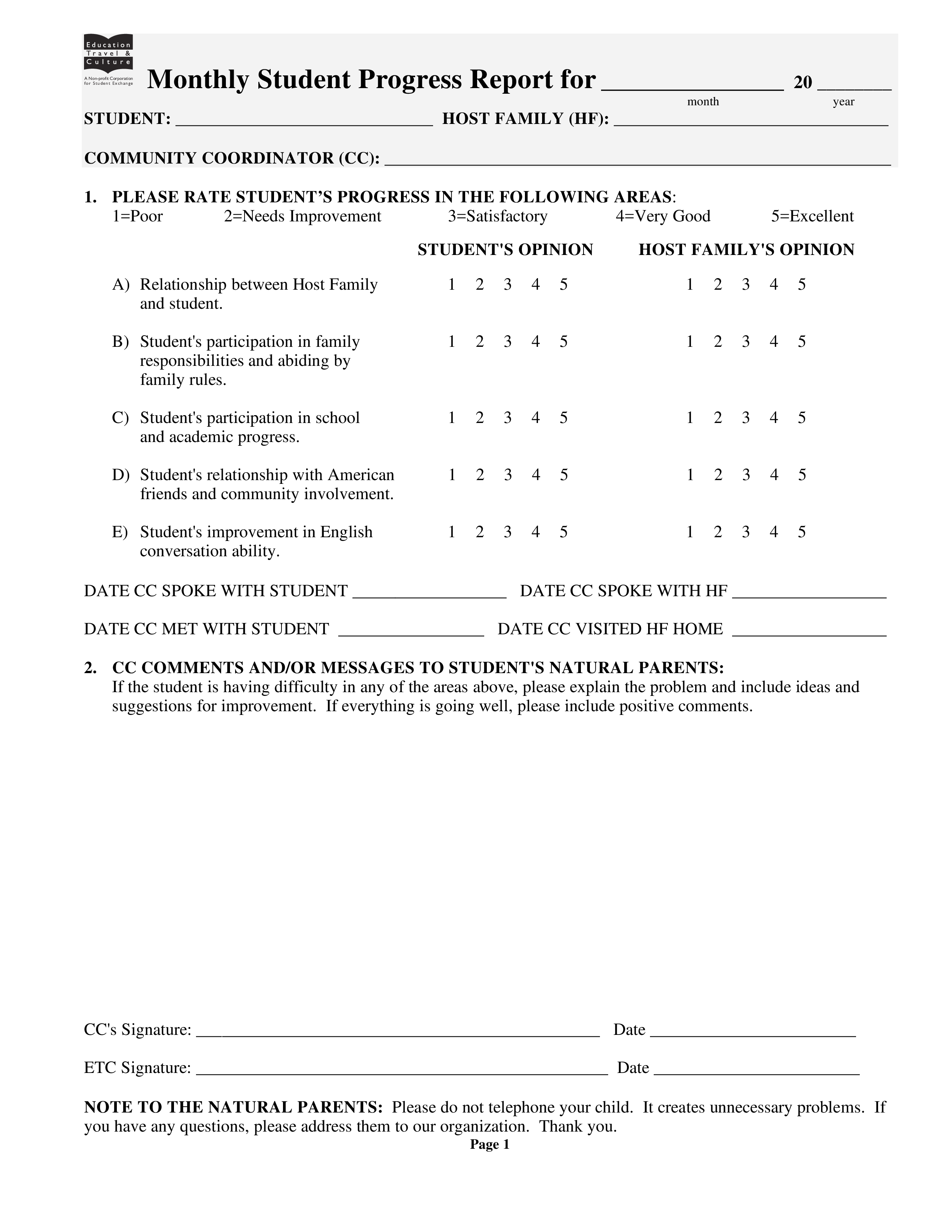 Kostenloses Monthly Student Report Throughout Educational Progress Report Template